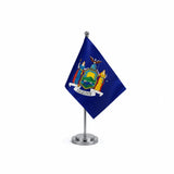 Drapeau Bureau de New York modèle Argent avec mât et socle en acier inoxydable