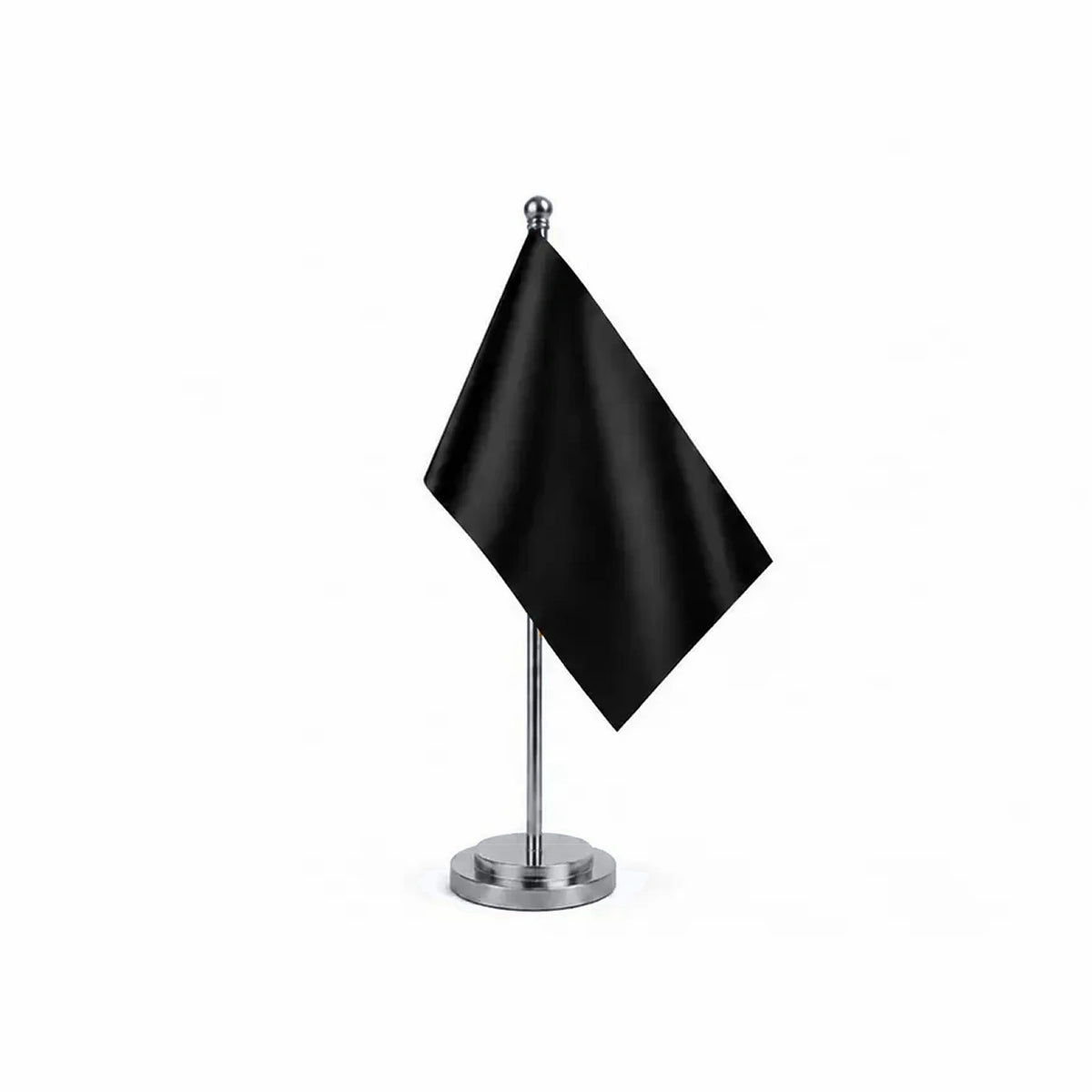 Drapeau Bureau Noir modèle Argent avec mât et socle en acier inoxydable