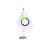Drapeau Bureau de l'Organisation internationale de la francophonie modèle Argent avec mât et socle en acier inoxydable