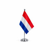 Drapeau bureau des Pays-Bas modèle Argent avec mât et socle en acier inoxydable
