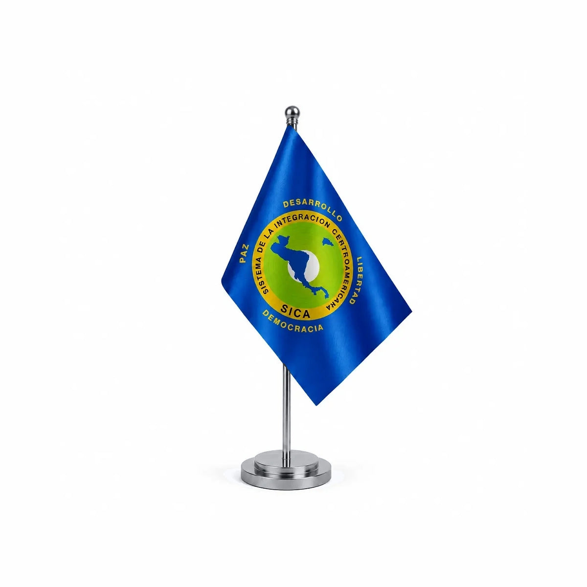 Drapeau Bureau du Système d'intégration centraméricain modèle Argent avec mât et socle en acier inoxydable