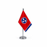 Drapeau Bureau du Tennessee modèle Argent avec mât et socle en acier inoxydable