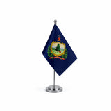 Drapeau Bureau du Vermont modèle Argent avec mât et socle en acier inoxydable