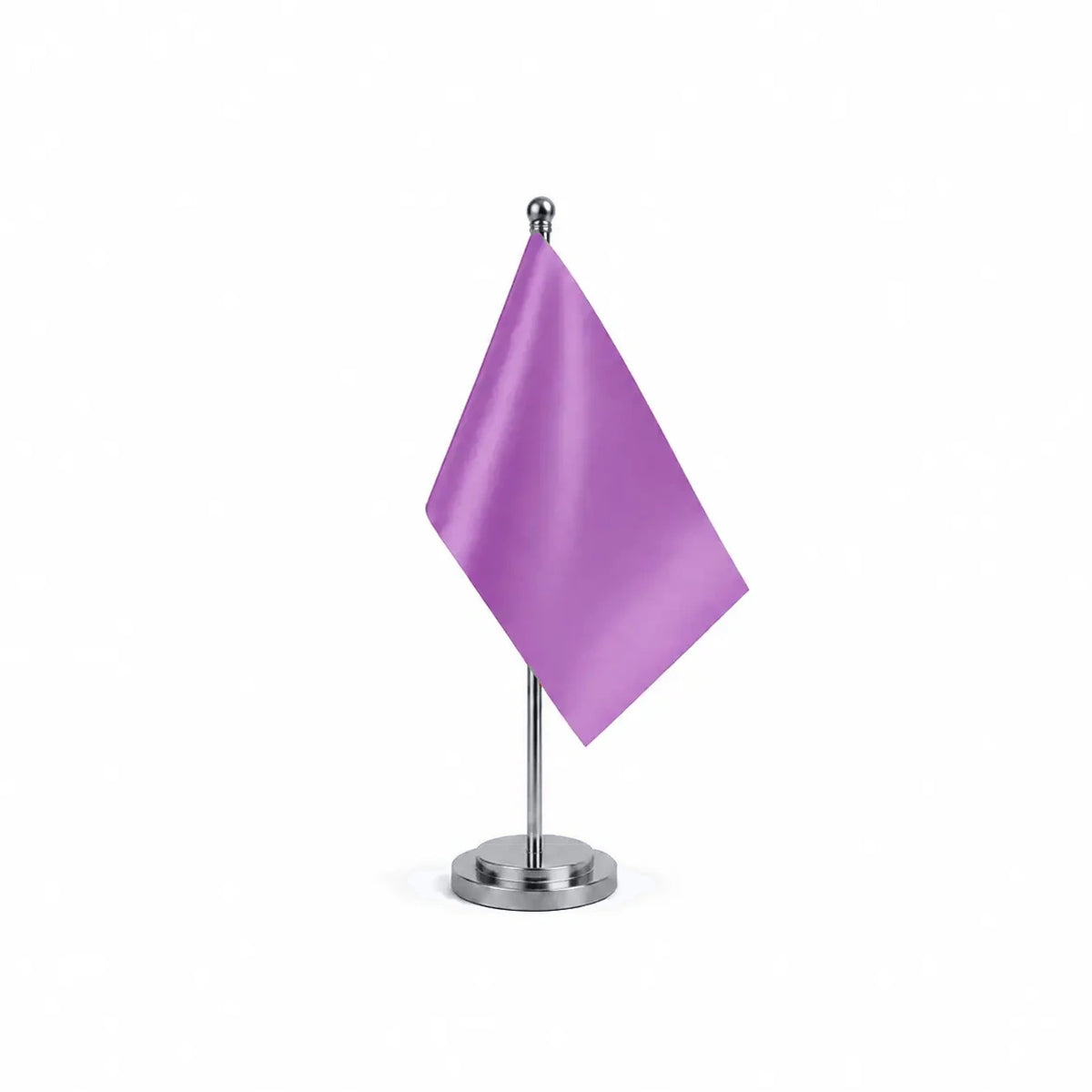 Drapeau Bureau Violet Clair modèle Argent avec mât et socle en acier inoxydable