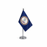 Drapeau Bureau de la Virginie modèle Argent avec mât et socle en acier inoxydable