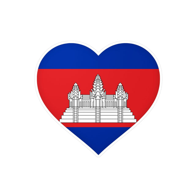 Autocollant en coeur Drapeau du Cambodge en plusieurs tailles - Pixelforma