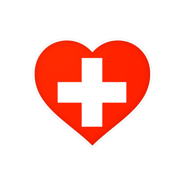 Flag and Coat of Arms of Switzerland Heart Sticker in Various Sizes - Pixelforma