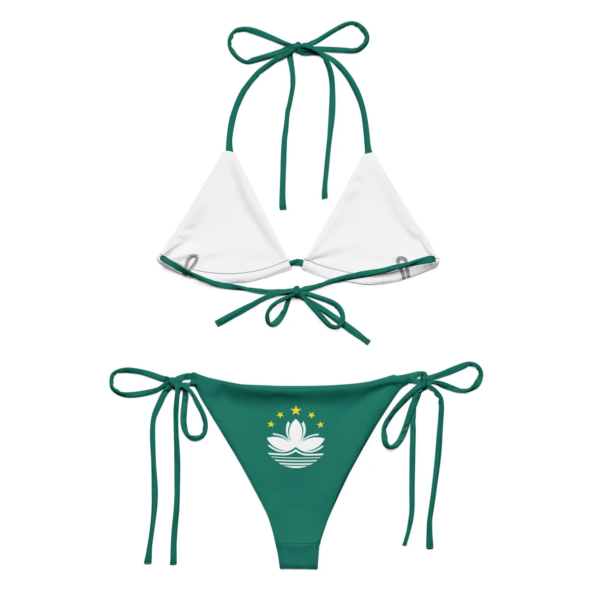 Bikini drapeau macao cordon recyclé orné impression all over