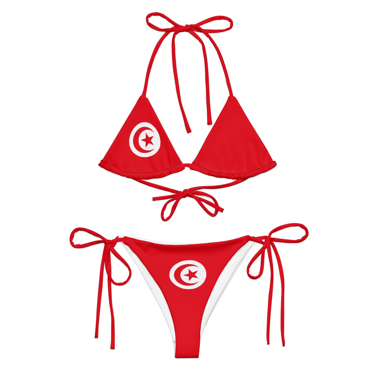 Bikini drapeau tunisie à cordon recyclé orné rouge