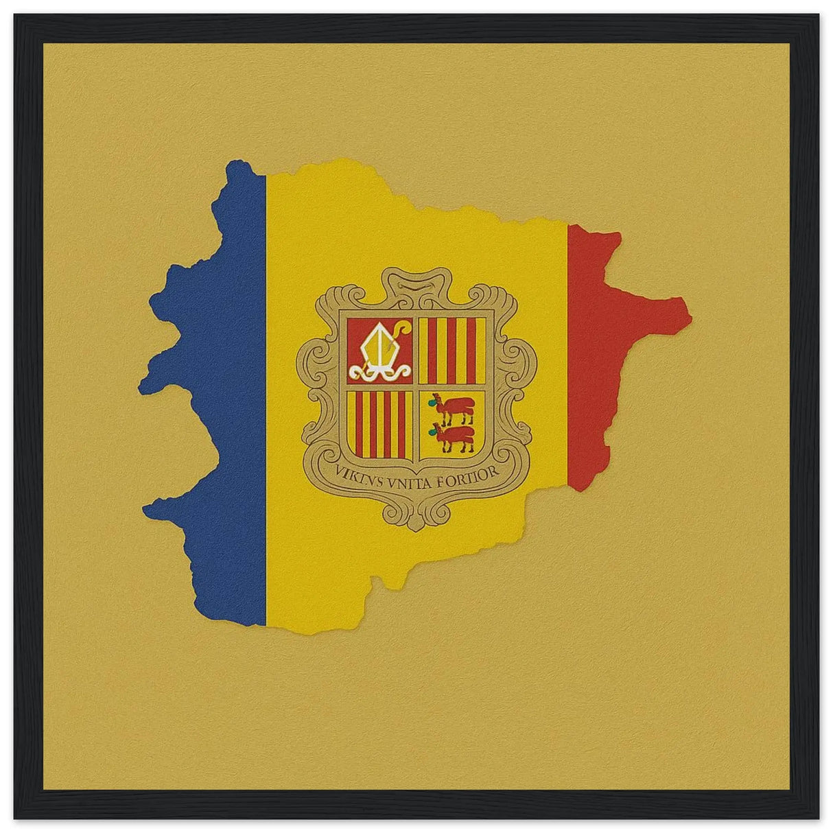 Cadre drapeau andorre bois finition élégante décoration murale