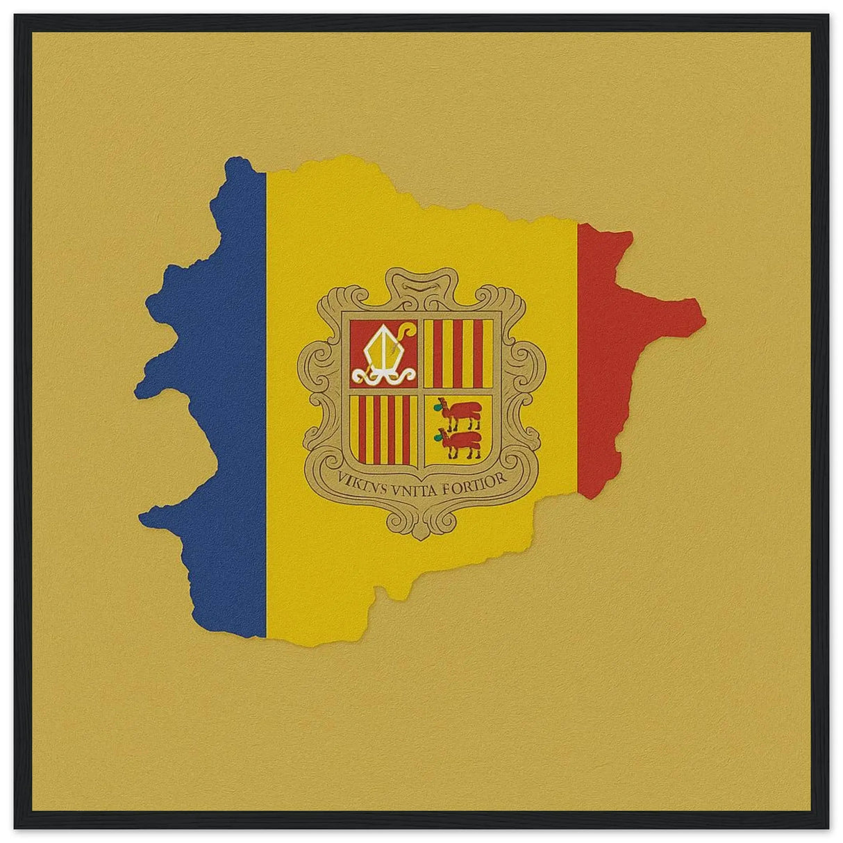 Cadre drapeau andorre bois finition élégante décoration murale