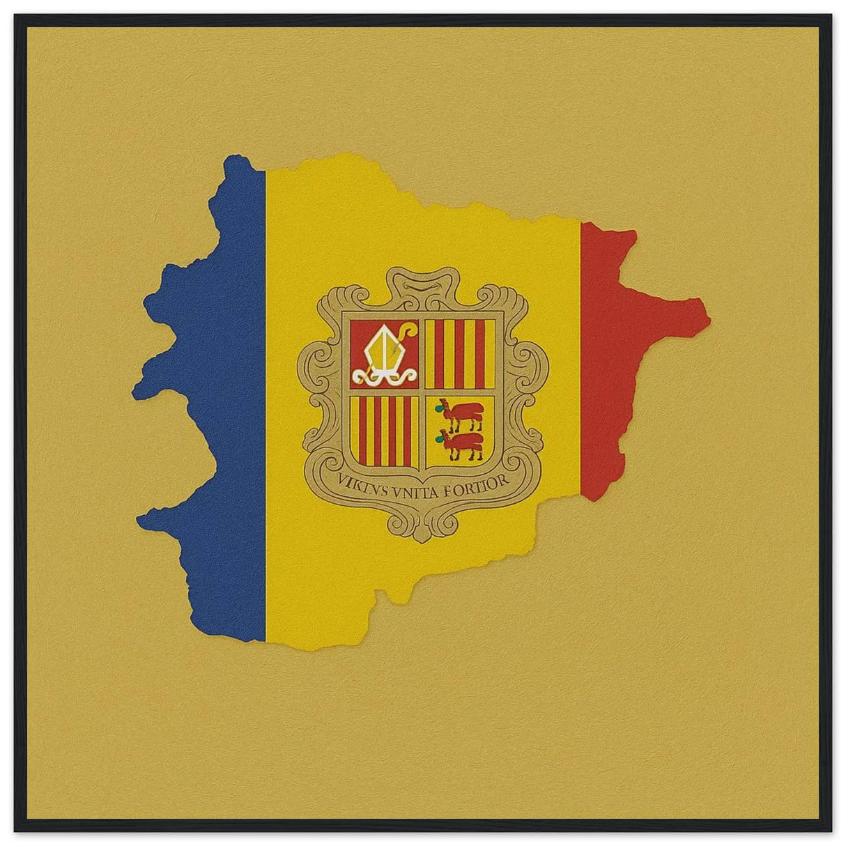 Cadre drapeau andorre bois finition élégante décoration murale