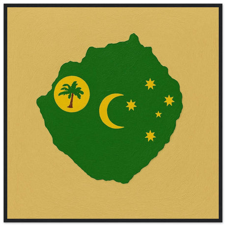 Cadre drapeau îles cocos encadré en bois - pixelforma