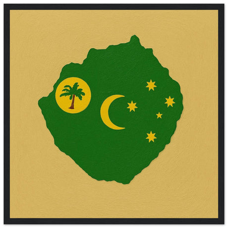 Cadre drapeau îles cocos encadré en bois - pixelforma