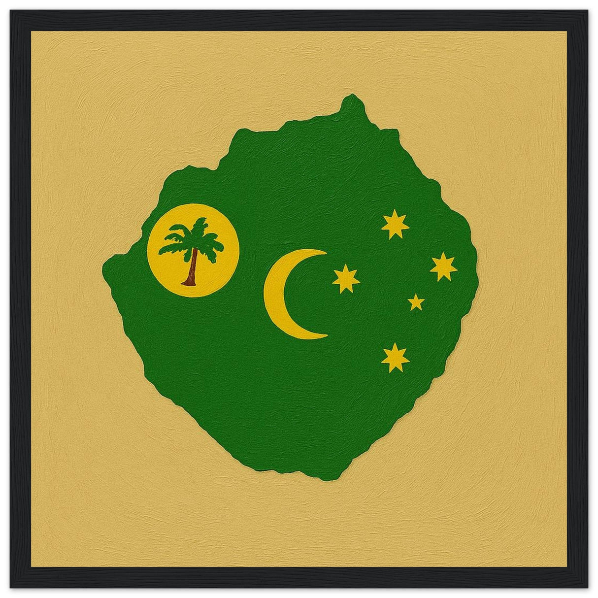 Cadre drapeau îles cocos encadré en bois - pixelforma