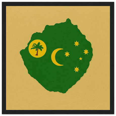 Cadre drapeau îles cocos encadré en bois - pixelforma