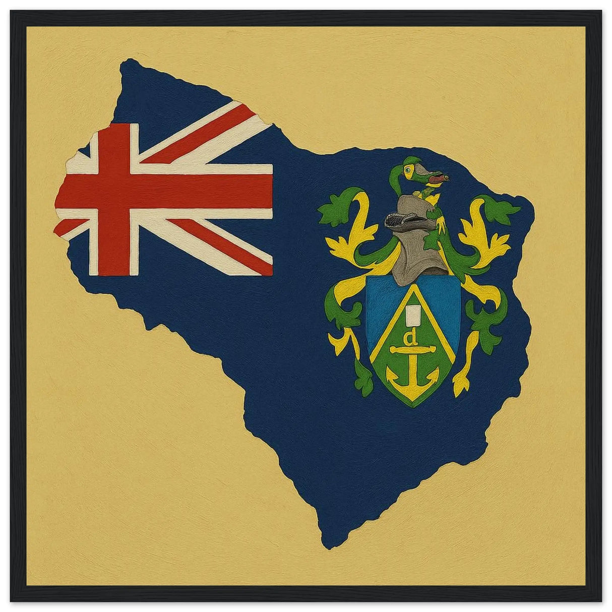 Cadre drapeau îles pitcairn bois finition décorative