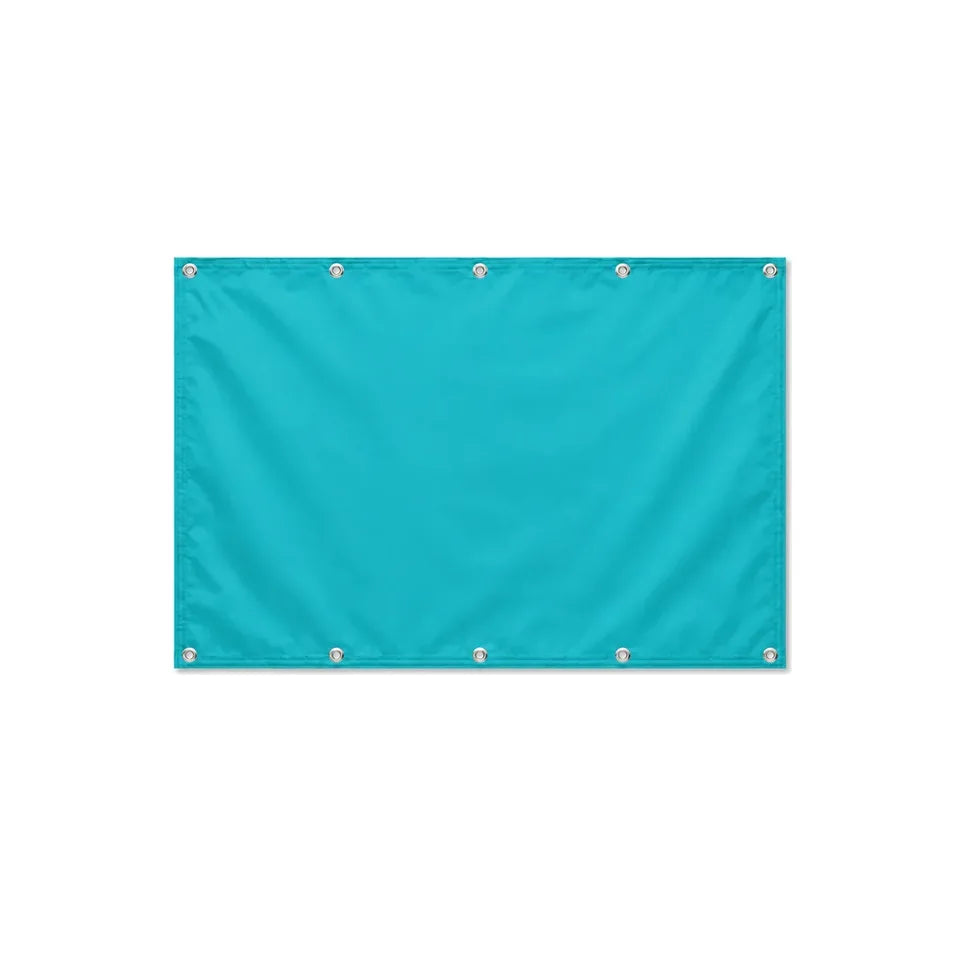 Drapeau Bleu turquoise format S en polyester avec dix œillets