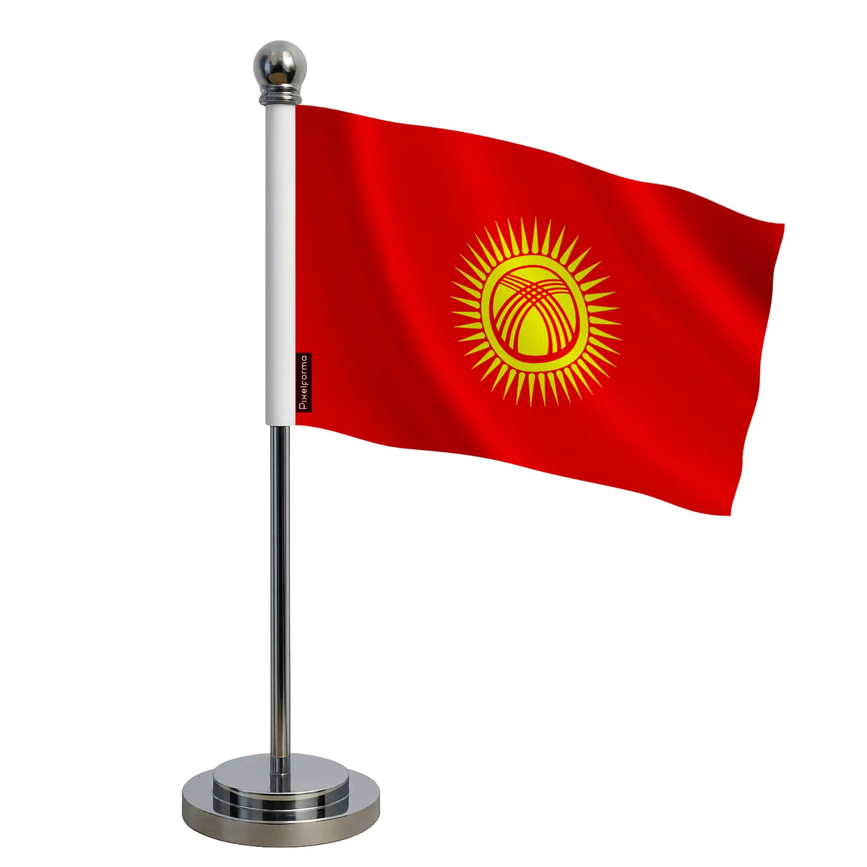Drapeau bureau kirghizistan polyester socle acier inoxydable
