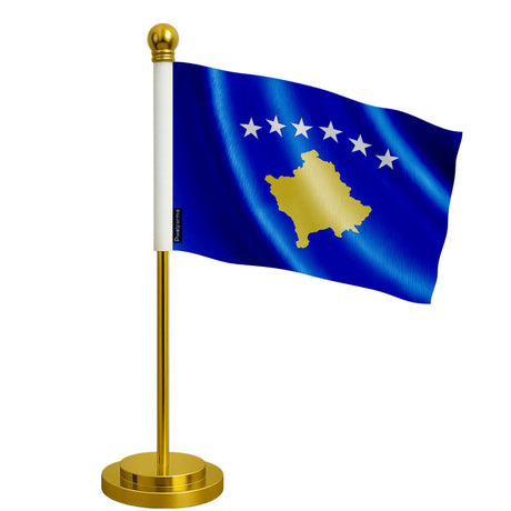 Drapeau bureau kosovo polyester socle acier inoxydable