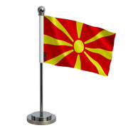 Drapeau bureau macédoine du nord polyester socle inoxydable