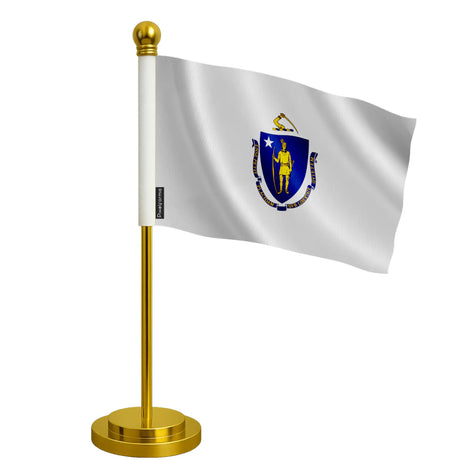Drapeau bureau massachusetts polyester socle acier inoxydable
