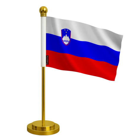 Drapeau bureau slovénie polyester avec socle acier inoxydable