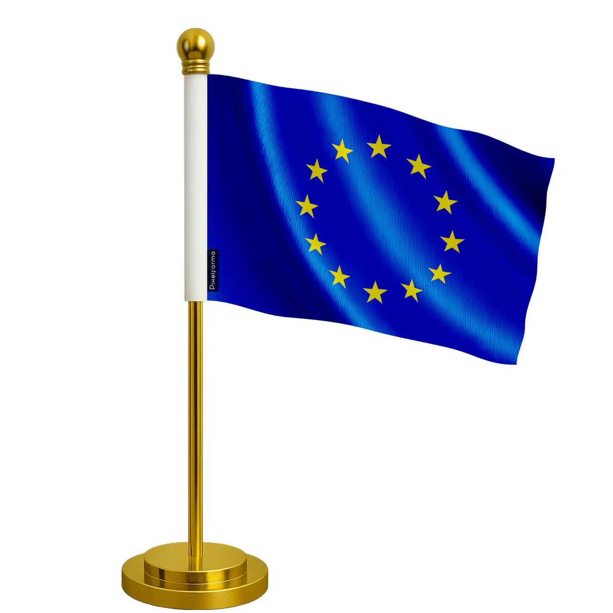 Drapeau bureau union européenne polyester socle acier inoxydable