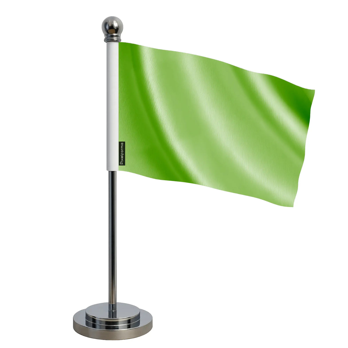Drapeau bureau vert en polyester avec socle acier inoxydable