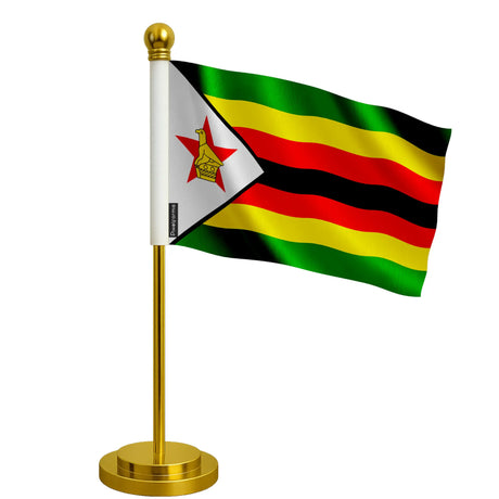 Drapeau bureau zimbabwe polyester socle acier inoxydable