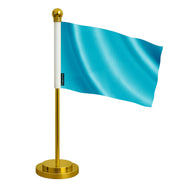 Drapeau de bureau bleu en polyester socle acier inoxydable