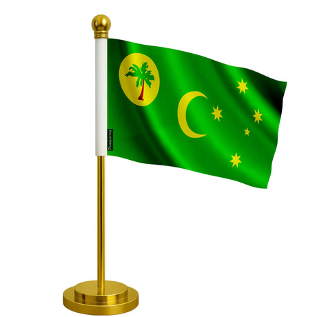 Drapeau de bureau îles cocos polyester socle acier inoxydable