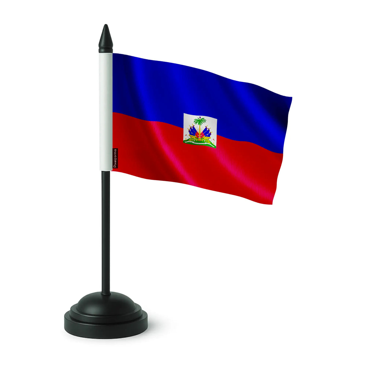 Drapeau de table haïti polyester avec socle plastique noir