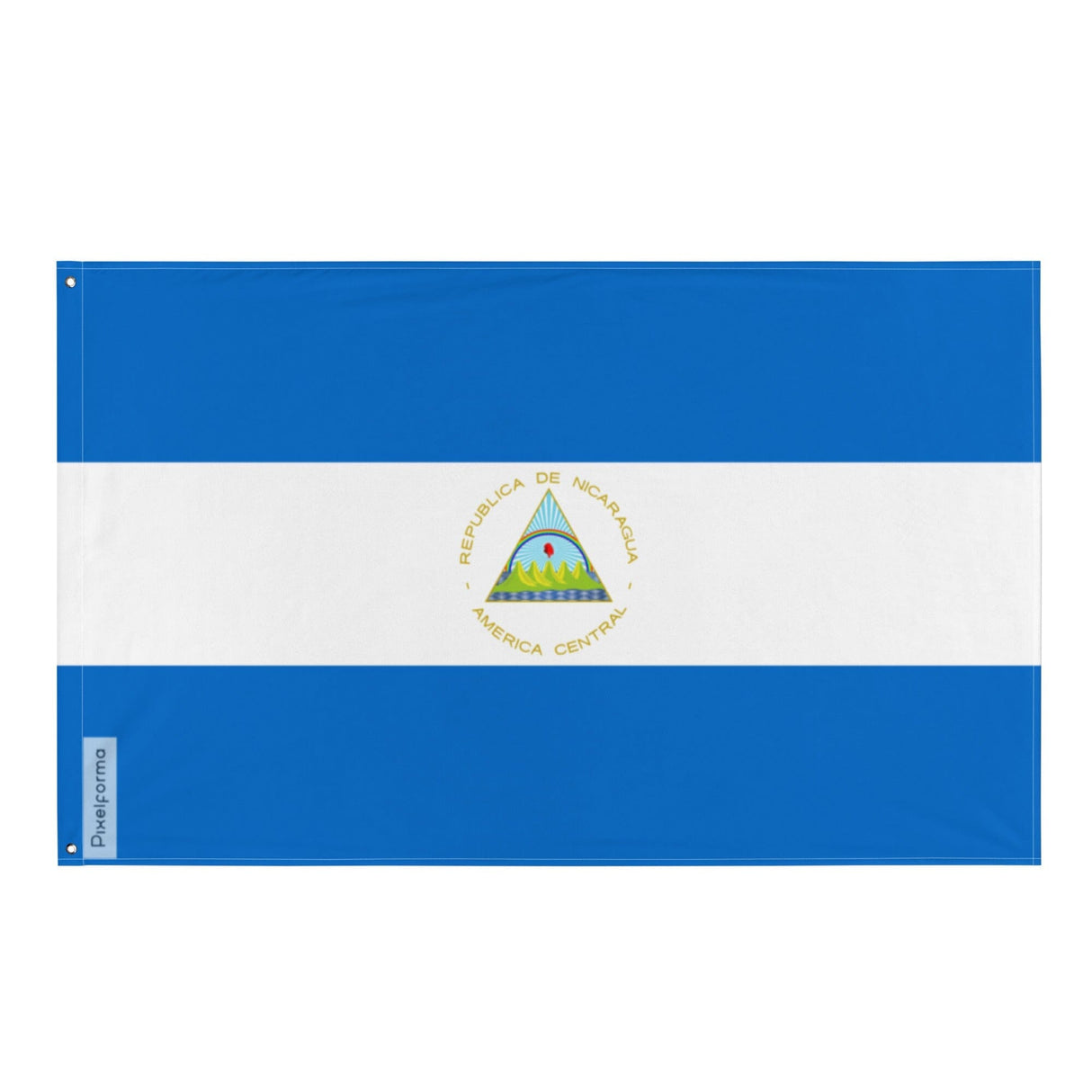 Nicaragua Flag in Multiple Sizes 100% Polyester Print with Double Hem - Pixelforma