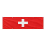 Drapeau et armoiries de la Suisse grand format XL en polyester avec dix œillets