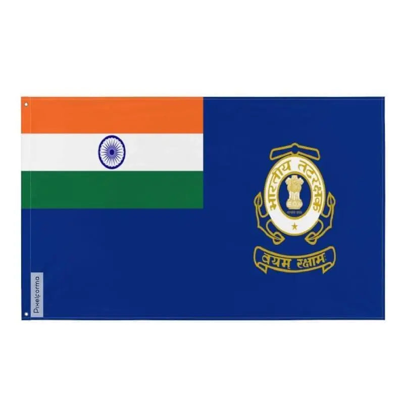 Drapeau garde côtière inde polyester avec œillets à gauche