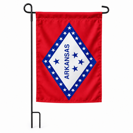 Drapeau jardin vertical Arkansas sur support noir