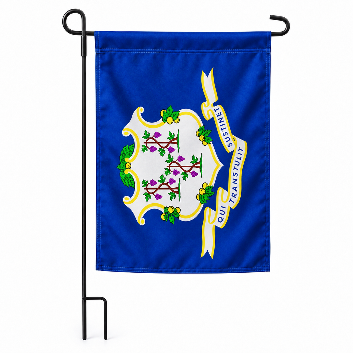 Drapeau jardin vertical Connecticut sur support noir