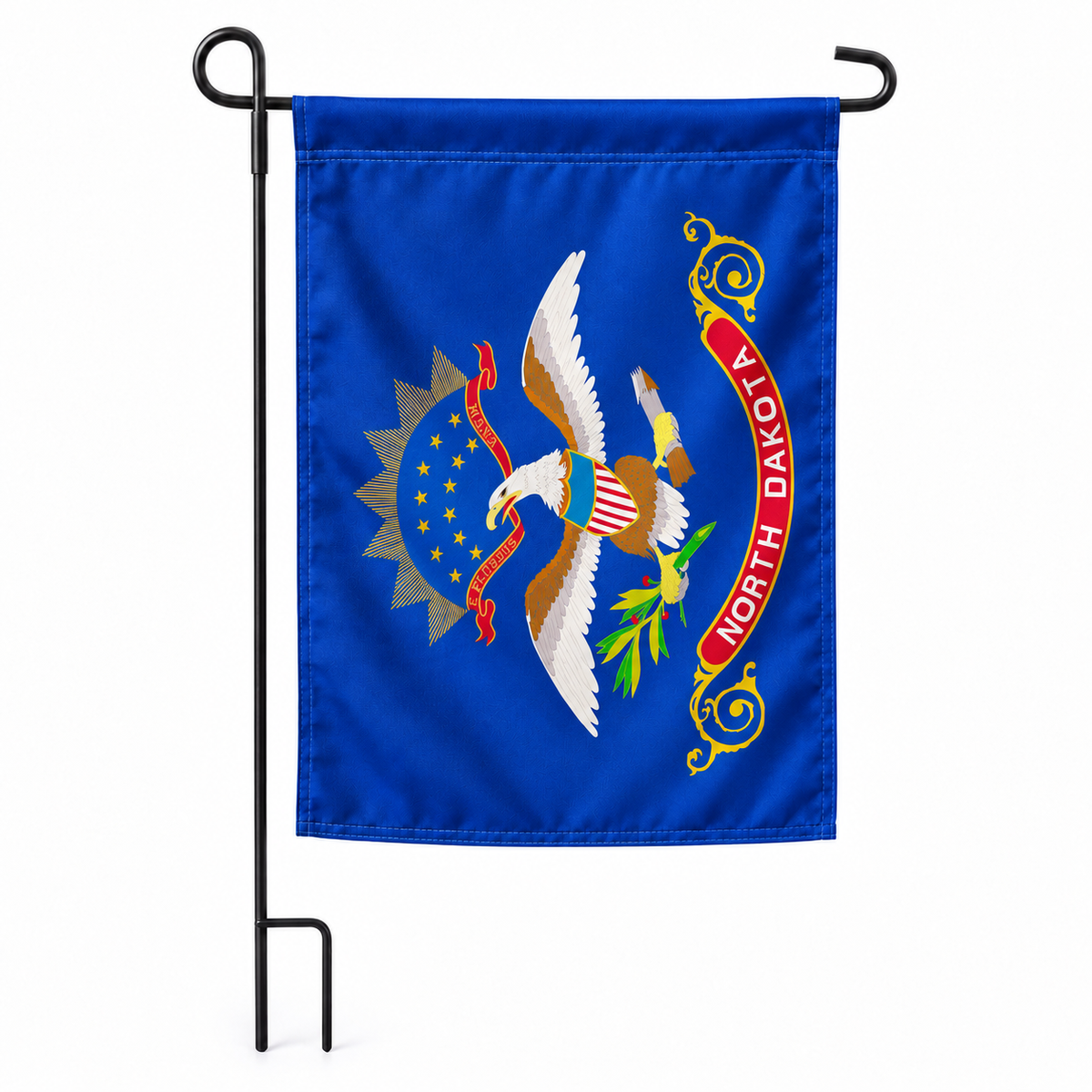 Drapeau jardin vertical Dakota du Nord sur support noir