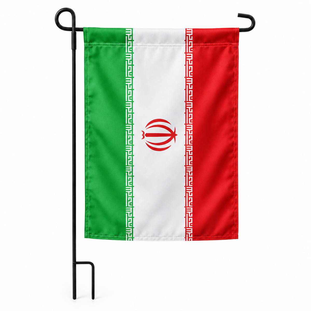 Drapeau jardin vertical Iran sur support noir