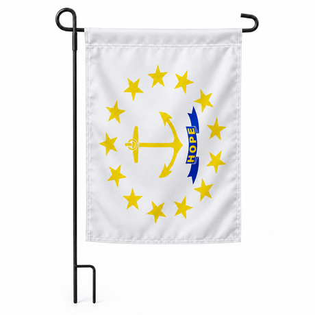 Drapeau jardin vertical Rhode Island sur support noir