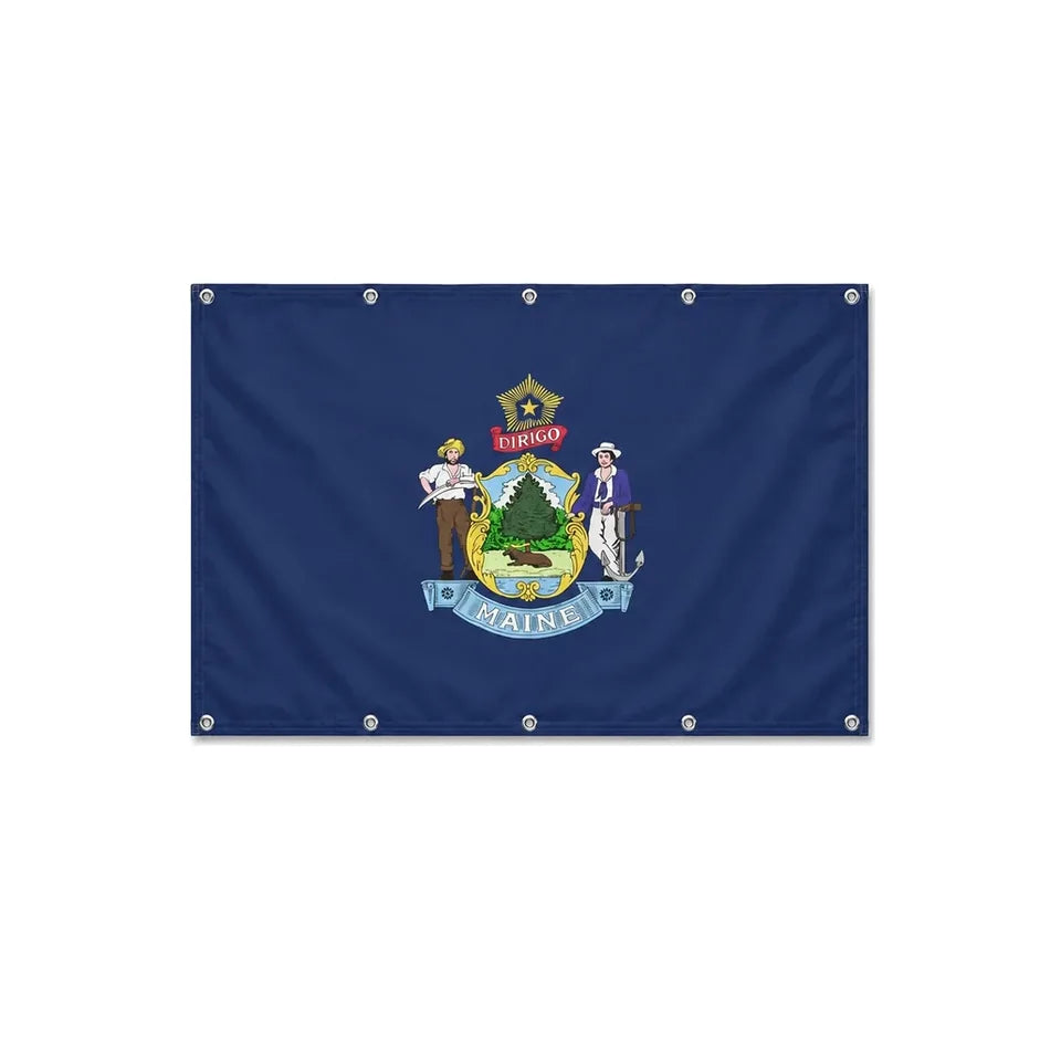 Drapeau du Maine format S en polyester avec dix œillets