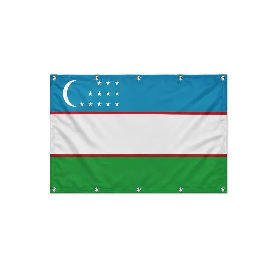 Drapeau de l'Ouzbékistan format S en polyester avec dix œillets