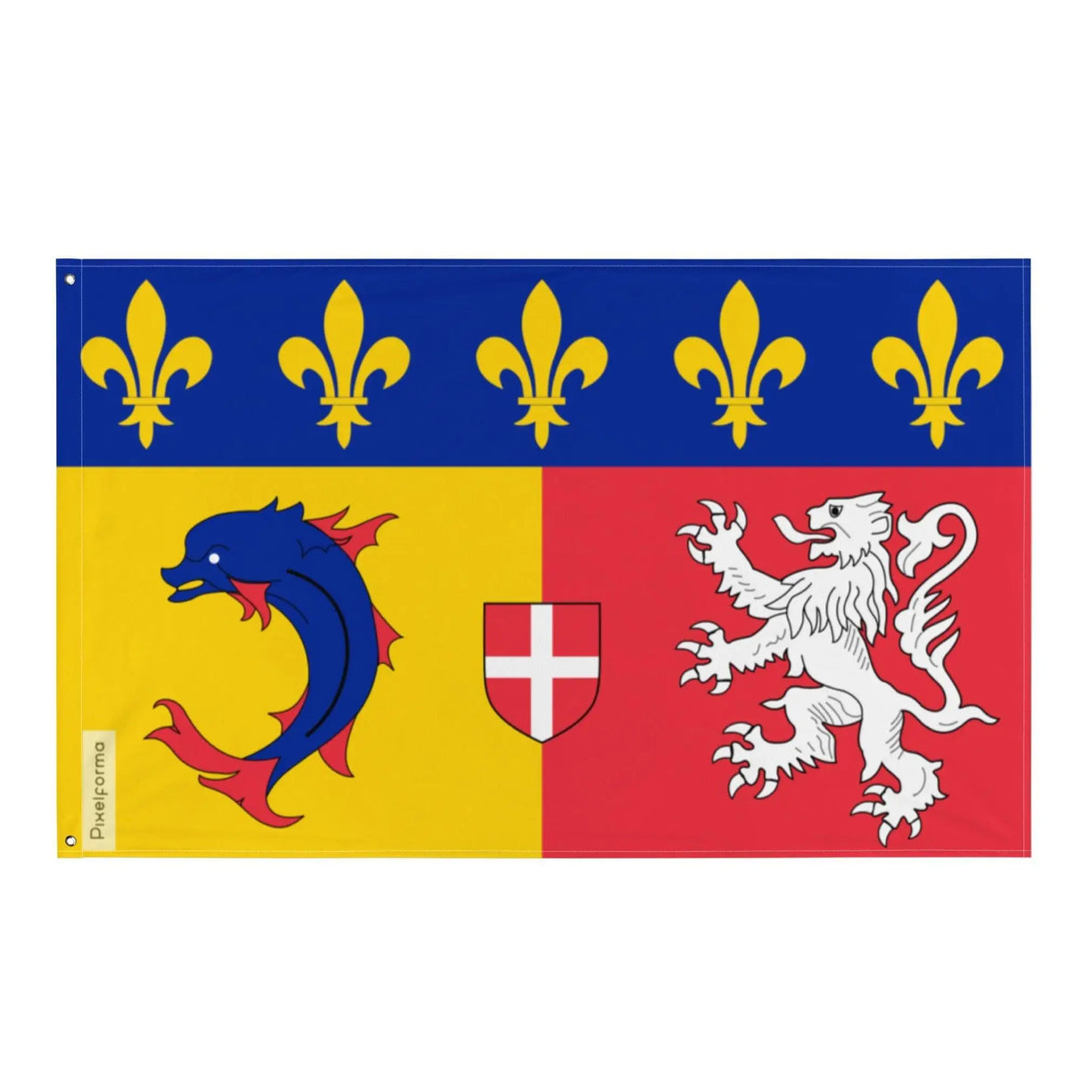 Drapeau rhône-alpes polyester résistant double ourlet
