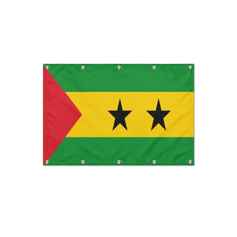 Drapeau de Sao Tomé-et-Principe format S en polyester avec dix œillets