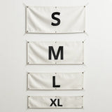 Guide visuel des tailles de drapeaux S, M, L et XL