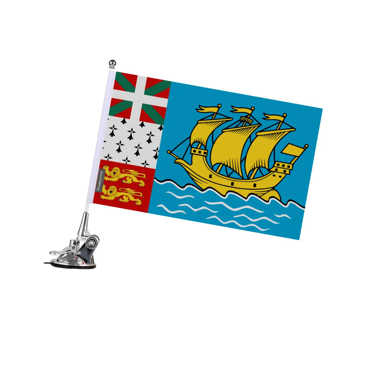 Mât à Ventouse Drapeau Saint-Pierre-et-Miquelon en Polyester - Pixelforma 