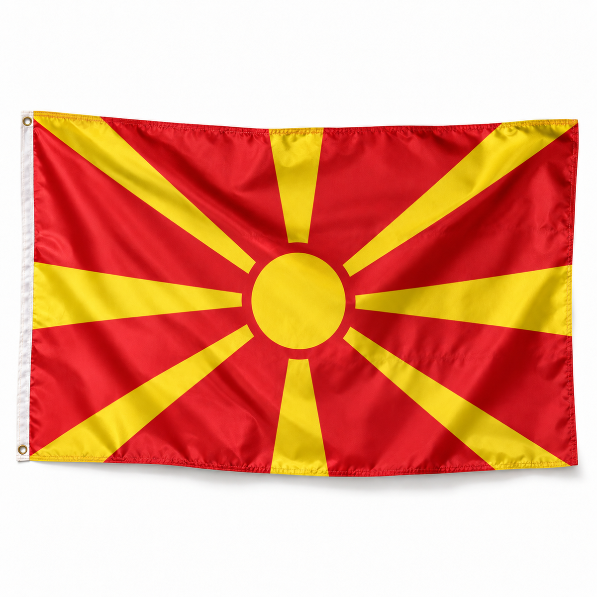Drapeau Macédoine Nord – Plusieurs Tailles – Polyester Résistant — photo réaliste IA