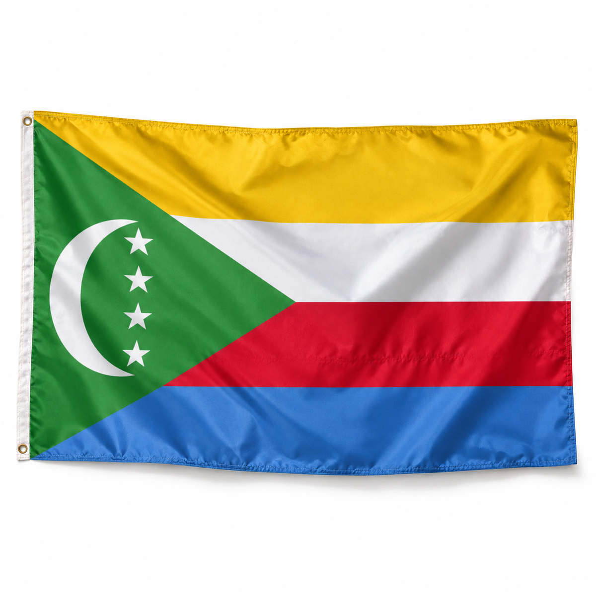 Drapeau des Comores – Plusieurs Tailles – Polyester Résistant — photo produit polyester réaliste