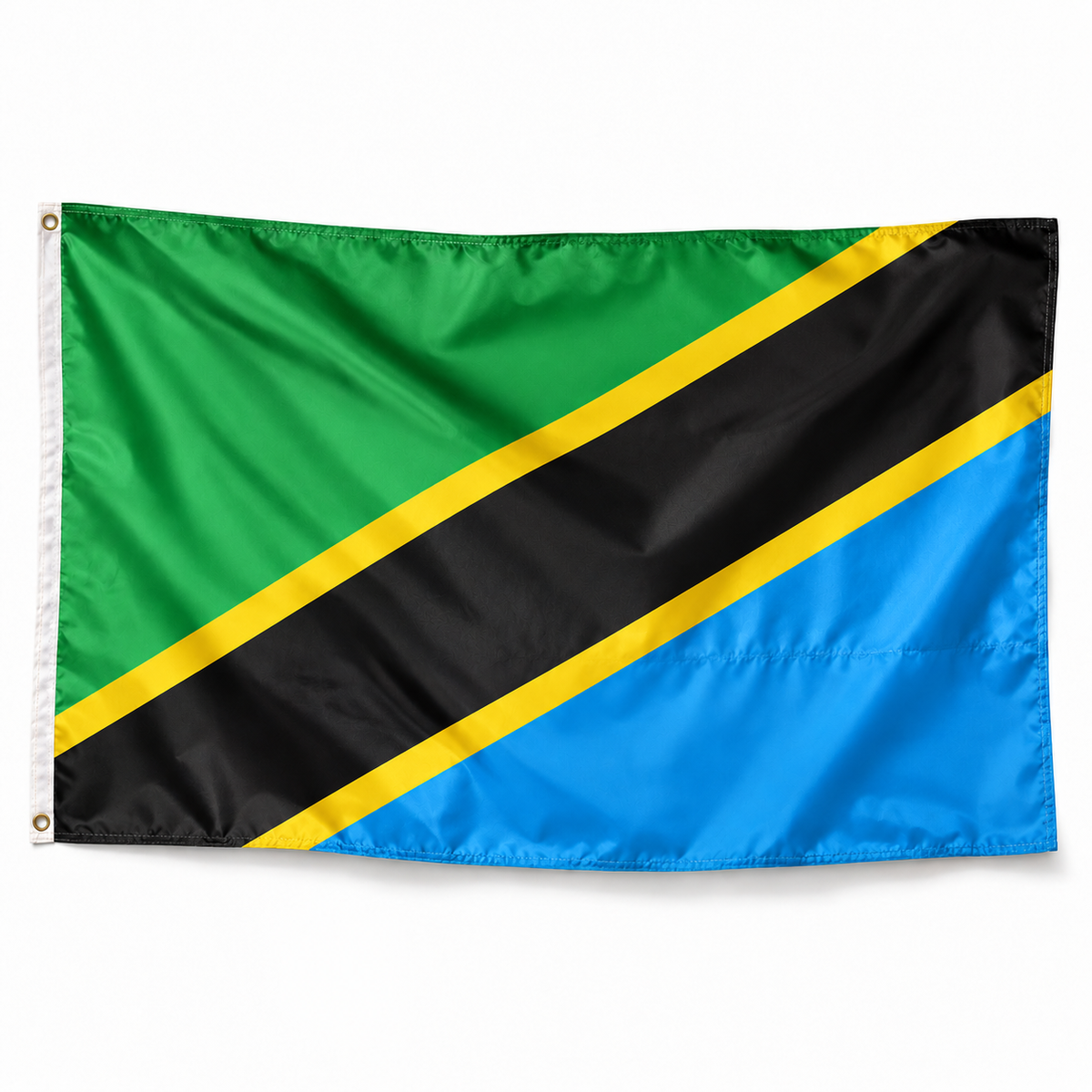 Drapeau Tanzanie polyester réaliste avec bande blanche et œillets